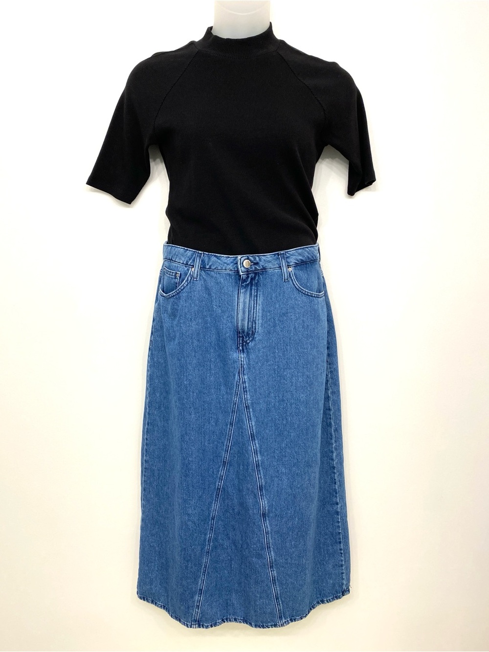 Contemporaine Simons Denim Midi Skirt Blue Column Front Panel Size 10